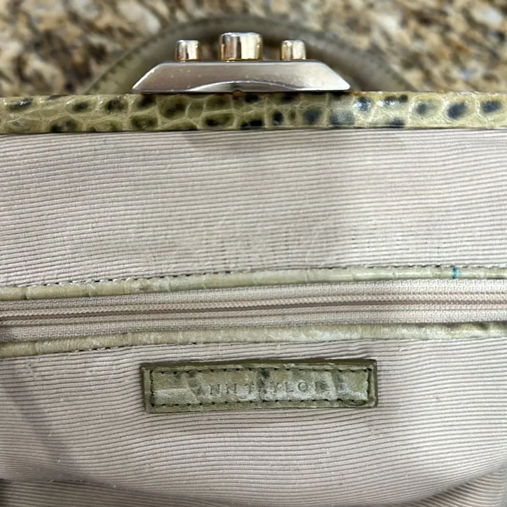 Ann Taylor Vintage Green Herringbone Print Handbag Shoulder Bag